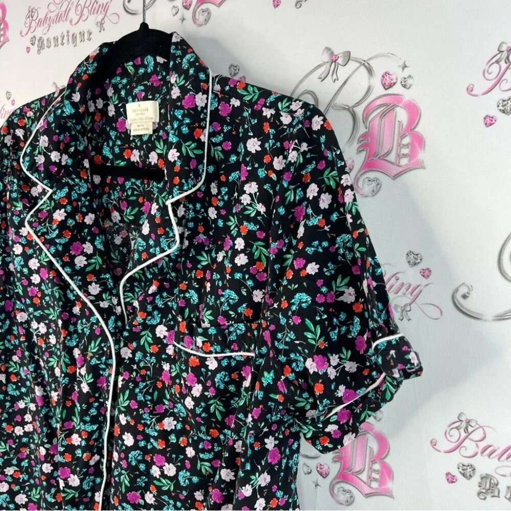Kate spade button down tshirt button up flowers purple blue green Floral Print